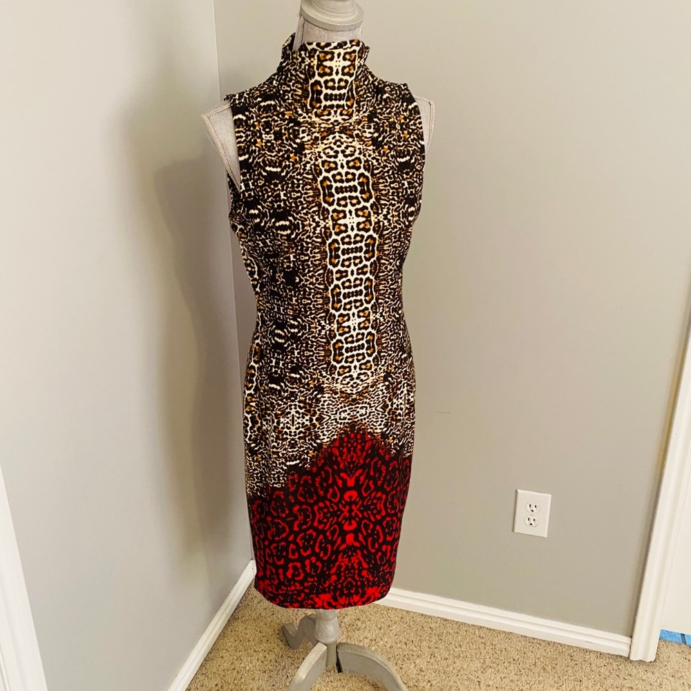 Mock turtleneck leopard print dress